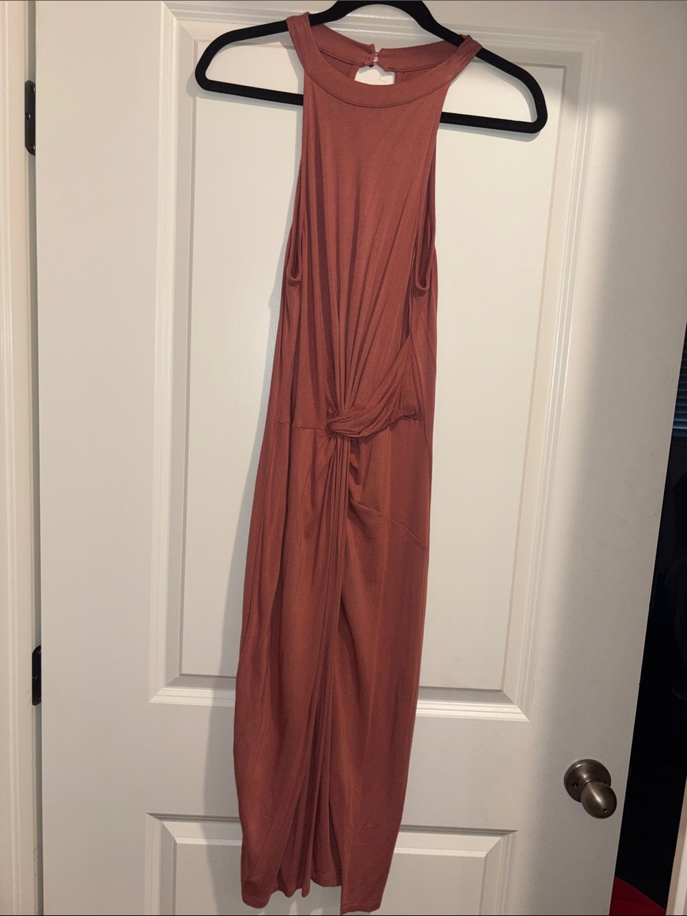Black Swan piece from stitch fix Sleeveless Rust Knit Jumpsuit with Front Knot